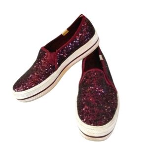 Kate Spade/Keds Ruby Red Sparkle Slide Sneakers Tennis Shoes Size 5.5